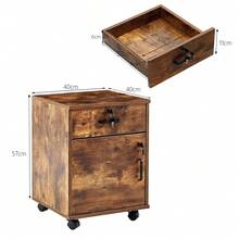 TUKAILAi Mobile File Cabinet With Lockable Drawer & Door, Under Desk Rolling Filing Cabinet With 4 Wheels, Wooden Stationery Storage Cabinet For Home Office - Brown - View 7