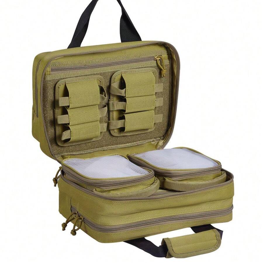 Tactical Range Bag For Dual Pistols With Built-In Pistol Storage Brown Color - Army Green - View 1