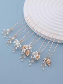 6件套手工软陶花朵及金叶仿珍珠装饰，多功能女士配饰，休闲时尚新娘发夹头饰情人节配饰