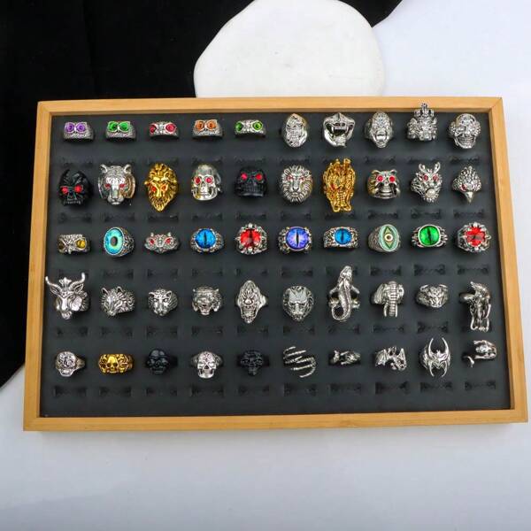 10/20 buc/pachet inele vintage punk cu craniu de animale bufniță ochi de diavol pentru bărbați - stiluri asortate pentru ținuta de zi cu zi și accesorii pentru costume de petrecere de Halloween