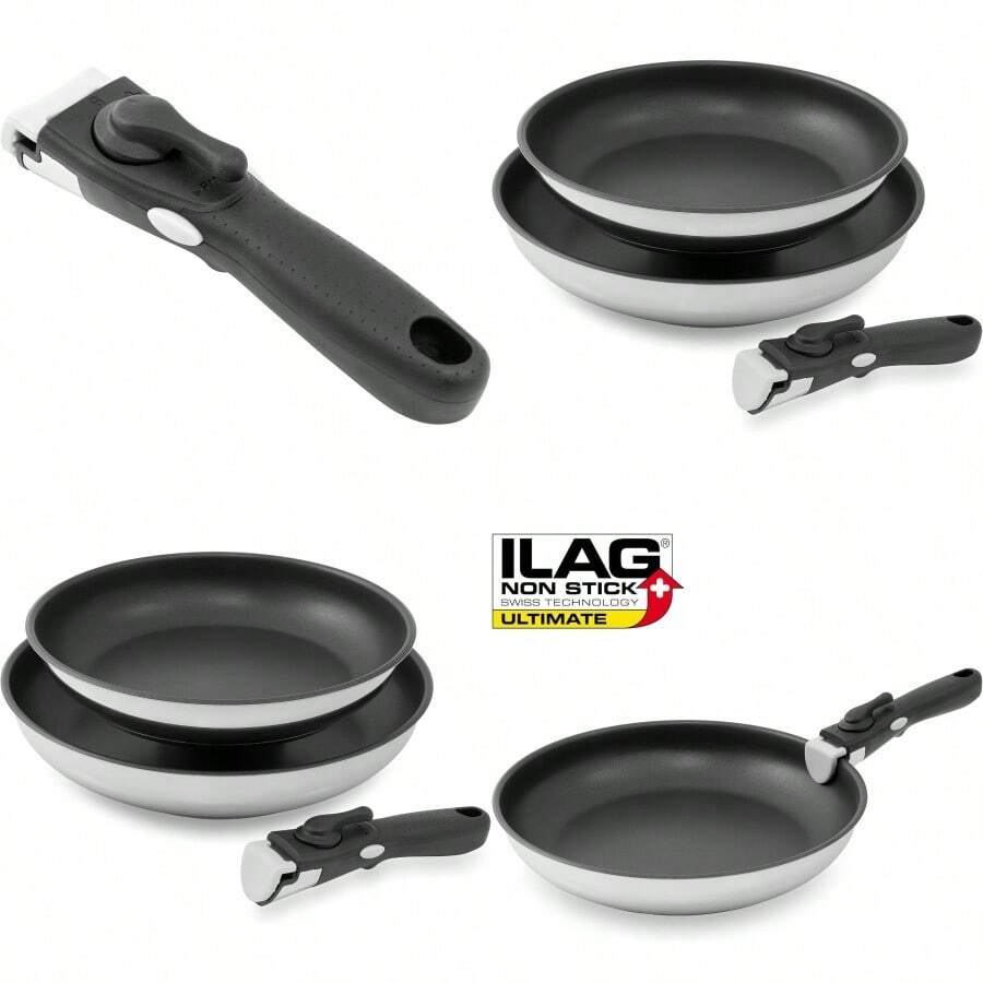 Pro Kitchen 3-Piece Induction Compatible Cookware Set with Removable Handles - 24 28 cm Stainless Steel with Premium Nonstick Coating - Stahlfarben1 - Übersicht 1