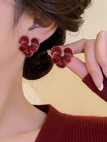 一對手繪油畫花卉耳釘，配有彩色鑽石，甜美風格和誇張的耳環，高級女性禮品珠寶 - 油畫花朵耳環 - 查看 7