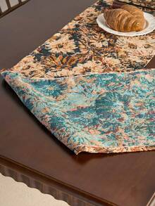 1 件复古美式农舍风格桌旗，咖啡色花卉提花带流苏，厨房/餐厅装饰，节日派对生日餐桌装饰，适合所有季节