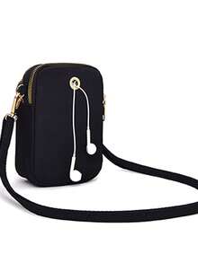 1pc Black Casual & Fashionable Mini Handbag, "Milan Italy" Themed, With Phone Pocket, Coin Purse, Ladies' Crossbody Phone Bag, Shoulder Bag, Wallet, Lightweight & Odorless Polyester Travel Bag - Black - View 5