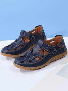 Women's Leather Hollow Out Sandals Closed Toe Outdoor Athletic Walking Sandals Easy On Comfortable - Blue - View 2