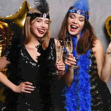 2pcs 1920s Girl Feather Boas And Headband Sets, Made Of Chicken Feathers, No Electricity, DIY Crafts, Wedding, Party Dress Accessories