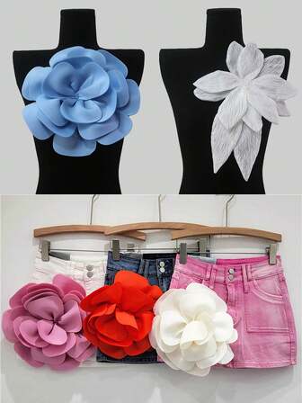 流行大号 4 层彩色空气层 3D 面料花胸针，多层褶边手工串珠 DIY 服装配饰，婚纱装饰材料，长度：28-30 厘米/宽度：24-28 厘米