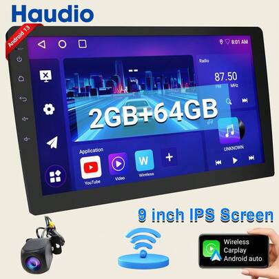 Haudio 9 Inch Car Stereo Radio 64G Wireless Carplay Android Auto 1280P Bluetooth Touchscreen With GPS Navigation/WiFi/FM/USB+Camera Recorder
