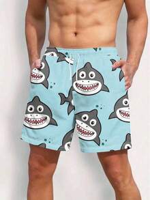 Casual & Fashionable 3D Printed Beach-Themed Drawstring Swim Trunks - Blue - View 4