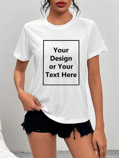 Customizable Women's Casual T-Shirt - Short Sleeve, Round Neck, Stretchy Polyester Blend, Machine Washable, Solid Black With Your Own Design Print Option,Stylish,Fashion,Hipster,Casual,Minimal Chic,Personalized,Customized,Custom,Unique,Guy Costumes,Capsule Wardrobe,Men Basic/Street Style,Ideal Gifts For Him,Boyfriend,Family,Friends,For Birthdays,For Vacation/Holiday,For School/Competition,For Sports/Climbing,Women Summer Clothes