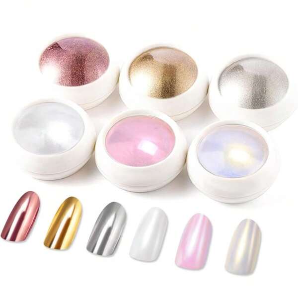 6-Farben Chrom Nagelpulver Fee-Effekt Gold Silber Chrom Nagelpulver Meerjungfrau Weiß Perlmutt Rosa Y2K Stil Chrom Nagelpulver, Metall Spiegel Pigment Glitzerpulver Nageldekoration zum Selbermachen