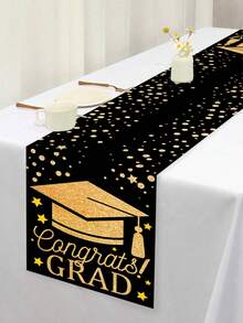 1pc 2025 Graduation Theme Party Table Runner, Congratulations Graduates, Suitable For Graduation Party Gathering Table Center Decor - Multicolor - View 2