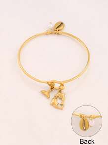 1pc Stainless Steel Ocean Starfish Conch Pendant Bangles Fashion Pearl Heart Pendant Open Bangle Cross Virgin Mary Charms Bangle Bracelet Jewelry