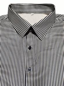 Men's Fashionable Business Casual Printed Stripe Long Sleeve Shirt, For Fall - Khaki - View 7