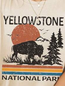 Áo thun cổ tròn tay ngắn in hình Công viên dành cho nữ - Màu be - Xem 4