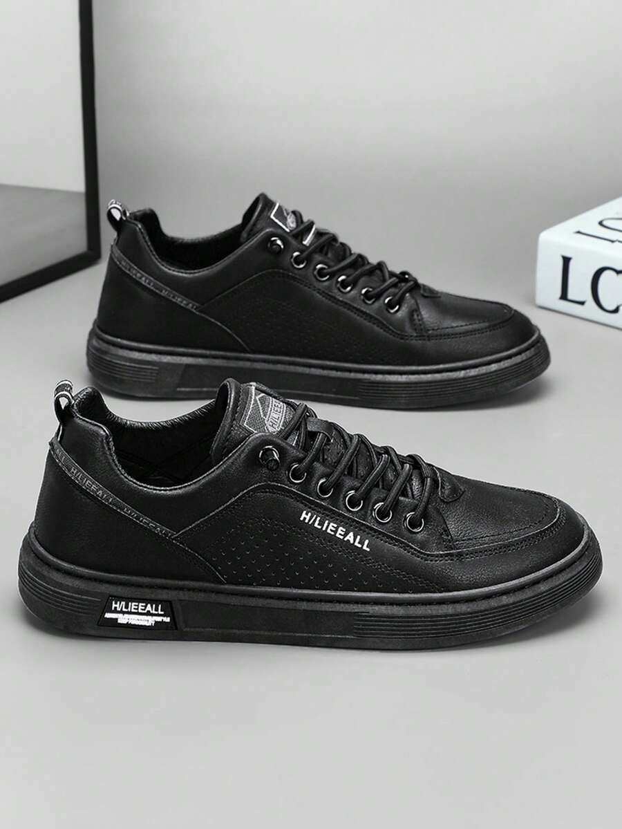 أحذية تزلج جديدة للرجال، أحذية رياضية بطراز كوري عصري، أحذية بيضاء تنفس، أحذية تزلج مسطحة، أحذية متعددة الاستخدامات (تمت إضافة شرائط زخرفية جديدة للحبال المطاطية) - أسود - مشاهدة 1