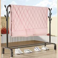 Percha de suelo vertical sencilla, plegable, para balcón, dormitorio, hogar, barra de secado de ropa, percha plegable-RACK SECILLO - Negro - Ver 5