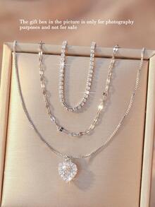 3 件套优雅别致时尚奢华闪亮彩色方晶锆石心形、蝴蝶、花瓣、圆形、方形、鱼形、海马、蜜蜂、六边形、泪珠吊坠项链套装，适合毕业典礼、派对、婚礼、新娘、伴娘、女友、生日、情人节、妇女节、感恩节、新年礼物 - 銀色 - 查看 22
