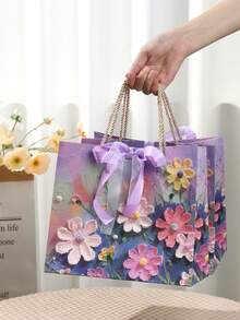 2 chiếc/bộ Túi quà giấy họa tiết hoa 3D màu tím Túi đựng quần áo có quai xách, Túi quà giấy di động có nơ ruy băng dùng cho sinh nhật, đám cưới, tiệc cô dâu, tiệc ngày lễ, túi đựng quà, vật dụng gói quà - Nhiều màu - Xem 4