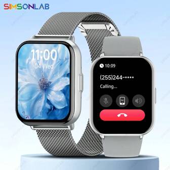 SIMSONLAB 全新智能手表兼容 IOS/Android，1ATM 防水智能手表支持计步器/无线通话/通知提醒，健身追踪器支持 100 多种运动模式，AI 语音助手/分屏/计算器，时尚智能手表支持可定制表盘，适合男士和女士情人节礼物