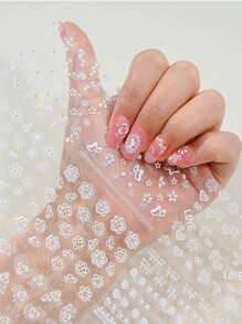 24 PCS Autocollants d'art pour les ongles, fleurs de papillon, 24 feuilles blanches et dorées, autocollants adhésifs DIY 3D, conception artistique, décoration pour les ongles, fournitures de manucure printemps-été pour femmes et filles