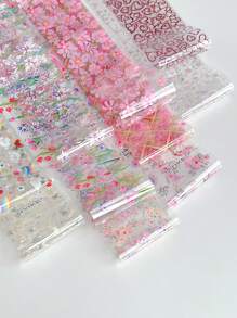 10 pièces/set Autocollants et décalcomanies pour nail art avec motifs printaniers de fleurs, de tulipes et de galaxie. Convient aux salons de manucure et à un usage personnel