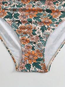 2 件套女士碎花夏季海滩度假性感细肩带分体泳衣套装，比基尼