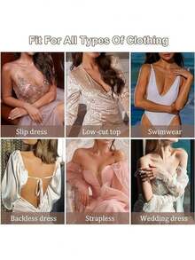 Strapless Sticky Adhesive Bra Invisible Push Up Reusable Silicone Off Backless Viscous For Women Dress - Beige - View 9