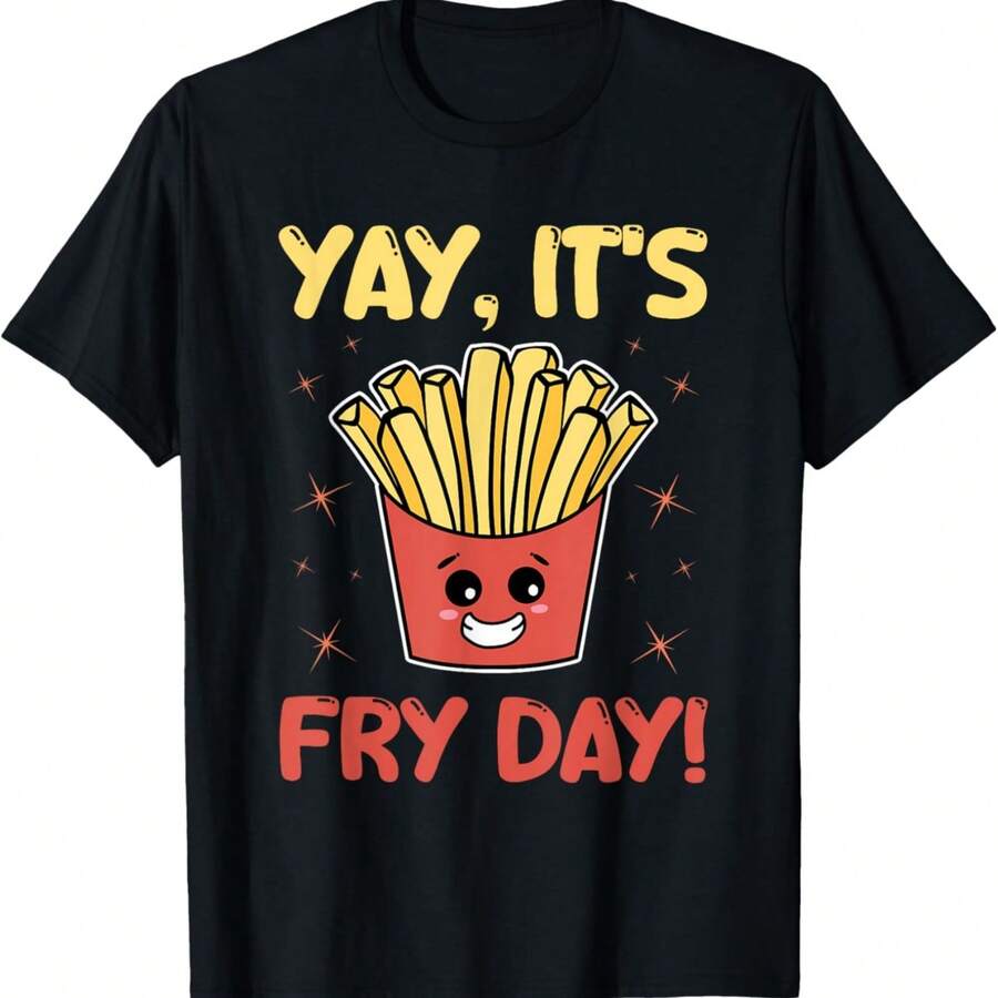 Funny French Fries Graphic Adults Kids - Yay It's Fry Day T-Shirt - Black - View 1