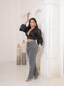 Wide Leg Jeans For Women 100% Denim Gaven Premium Thick Fabric - 灰色 - 查看 3