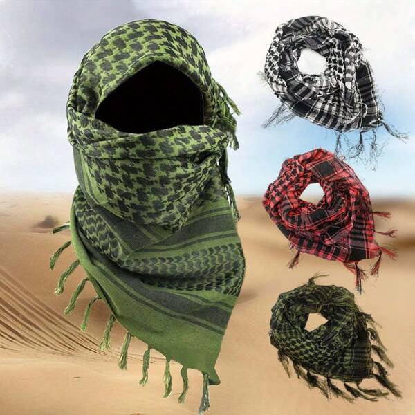 Houndstooth Pattern Large Scarf, Tactical Military Scarf, CS Outdoor Houndstooth Scarf, Arab Shemagh Scarf With Tassels