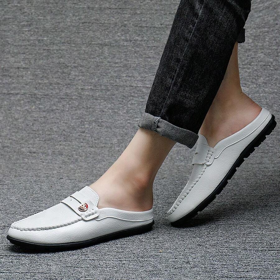 Men's Loafers Slip-On Moccasins Breathable Driving Shoes, Casual White Round Toe Boat Shoes - White - View 1