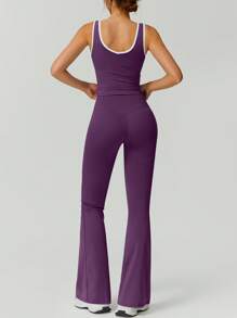 NcmRyu Women's V-Neck Sporty Matching Top And Pants Set, Elastic, Versatile For Casual Wear, Yoga, Fitness, Spring/Summer