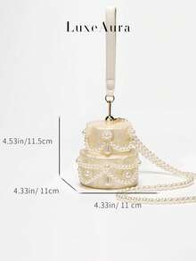 Bolso de tarta en forma de corazón con perlas acrílicas falsas elegante para mujeres, novedad, vacaciones y regalo, color blanco, adecuado para boda, novia, fiesta de boda, embrague de noche con textura de mármol