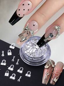 Sliver Heart Lock & Key Nail Art Decoration With 0.8Mm Steel Beads, Valentine'S Day Luxury Heart Lock Key Manicure Charm, Y2K Nail Gems Nail Art Ornaments For Nail Salon, Manicure Art Accessories Tools, Great Gift For Girl And Woman, Nail Supplies Nails Nail Charms