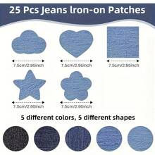 25Pcs Jeans Patches 5 Color Iron On Patches Inside & Outside Strongest Adhesive For Jeans Repair Clothes Decorating