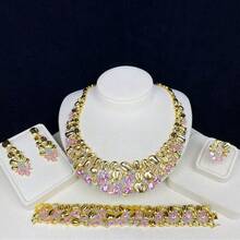 Bộ trang sức sang trọng & thanh lịch dành cho phụ nữ, Bộ trang sức cô dâu thời trang mạ vàng đồng, đá Cubic Zirconia AAA, vòng cổ, hoa tai, nhẫn hở, vòng tay hở, Bộ trang sức phong cách Nữ hoàng quyến rũ & tinh tế với đá quý nhiều màu sắc - bộ đồ - Xem 13