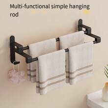 1pc No Drilling Needed Double Rod Wall Mounted Bathroom Towel Rack, Multi-Functional Storage Rack For Bathroom, Kitchen, And Behind The Door - Multicolor - View 3