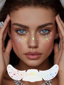 6张闪光雀斑全息贴纸，心形雀斑纹身贴纸，防水临时纹身贴纸，带有闪光星星心形点状图案，适合成人，可用于派对、节日、日常妆容等。