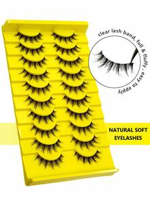 10 pares de pestañas postizas de manga natural estilo muñeca, con banda transparente suave. Diseño de apariencia de anime, perfecto para uso diario. Tiras de pestañas reutilizables. - Pestañas largas - Ver 3