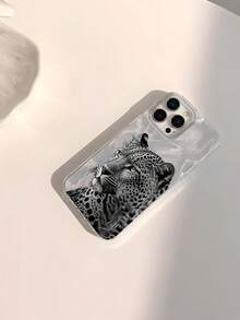 银色 1 件时尚豹纹侧脸图案防水防震防滑软手机壳，兼容 iPhone