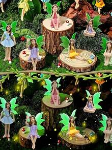 2pcs-6styles Fairy Garden Accessories, Mini Fluorescent Wings Flower Fairy Garden Model, Resin Fairy Character Pot Decoration, Cute Whispering Fairy Garden Resin Crafts Tabletop Ornaments, Small Fairy Figurines For Fairy Garden, - Multicolor - View 2