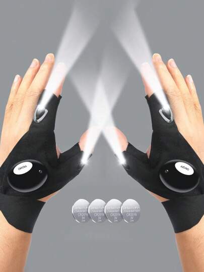1 par de luvas de iluminação portátil LED, luvas de iluminação de ferramentas pequenas legais para namorado adulto, mini alimentadas por bateria, adequadas para iluminação doméstica, camping, caminhadas, pesca, manutenção e outros fins (incluindo baterias)