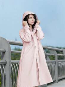 1pc Fashion, Breathable, Adult Waterproof Long Raincoat, Raincoat Hooded Outdoor Hiking Travel Fishing Thickened Drawstring Slim Fitted Rain Poncho, Waterproof & Rainproof Lightweight Hooded Rain Coat, Summer Cooling,Beach,Travel