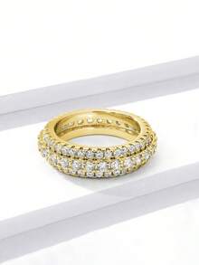 1pc 925 Sterling Silver Rhinestone Inlaid Fashion Ring, Exquisite Jewelry Gift For Women - Full Diamond - View 3