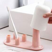 1pc Bathroom Storage Shelf Toothbrush Holder Rinse Cup Organizer Rack, Countertop Bathroom Cup Holder Draining Rack Toothbrush Stand Home Bathroom Decor Summer - Multicolor - View 6