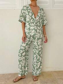 Vaiaye Women Summer Hawaii Boho Tropical Beach Vacation Style Outfits,Super-Loose Casual Petal Blouse With Baggy Pants