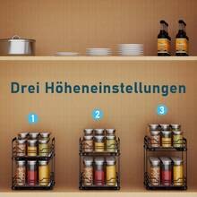 Pull Out Spice Rack, 2-Tier Spice Rack With Adjustable Height, Spice Rack For Inside Cupboard, Metal Kitchen Cupboard Organiser,Storage Rack For Inside Cupboard, 7.2in W X 10.4in L X 9in H - Black - View 1