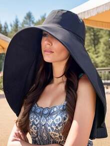 1pc Women's Multi-Color Curved Design Large Brim Round Buckle Fashionable Casual Street Beach Anti-Sun And Anti-UV Shawl Sunshade Hat Suitable For Daily Travel, Sports And Vacation Use - Pink - View 6