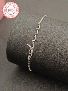 Pulsera de plata de ley 925 con nombre en inglés, simple y elegante, adecuada como regalo del corazón para el Día de la Madre, San Valentín y otras festividades para familiares y amigos cercanos